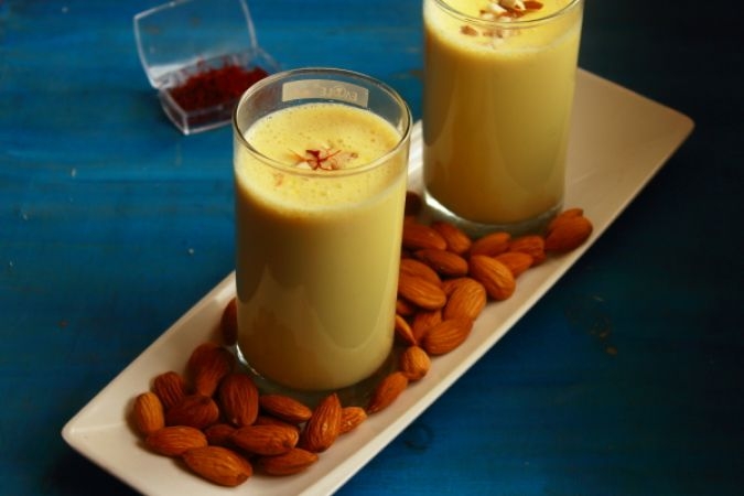 Saffron Flavored Almond Milk Recipe - Kesar Badam Milk Recipe
